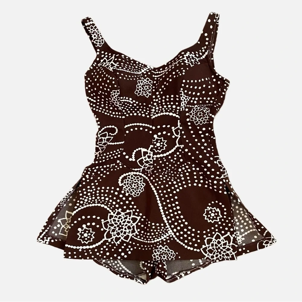 Vintage 1960s/1970s Maillot Swimsuit Print Skirted Bathing Suit Jantzen Size 12 - Picture 3 of 13
